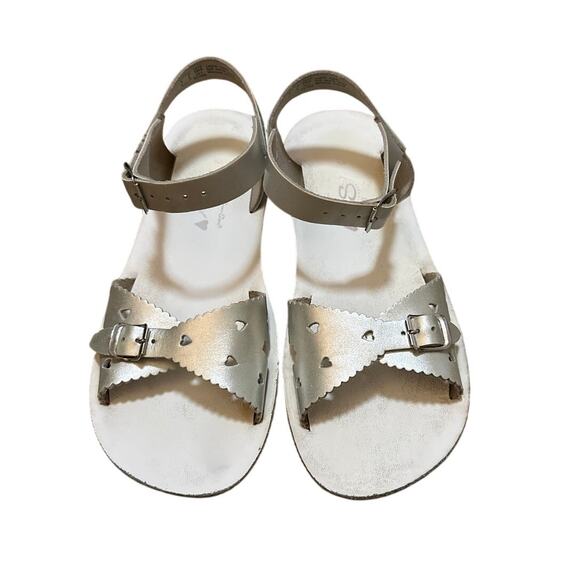 Salt Water Sun-San Sweetheart Leather Sandals Silver Girls Size 3 - Picture 1 of 6